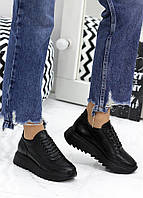 Женские кожаные кроссовки на платформе черные весна осень LOLA