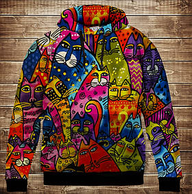 Толстівка з 3D принтом Котики акварель Дорослі і дитячі розміри. ВСІ Розміри