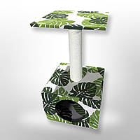 Когтеточка, дряпка для кота столбик на подставке-домик, (зеленые листья)CROCI 30х30х55см*