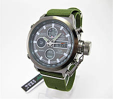 Годинник військові AMST 3003 JAPAN QUARTZ 45 mm Black/Green.