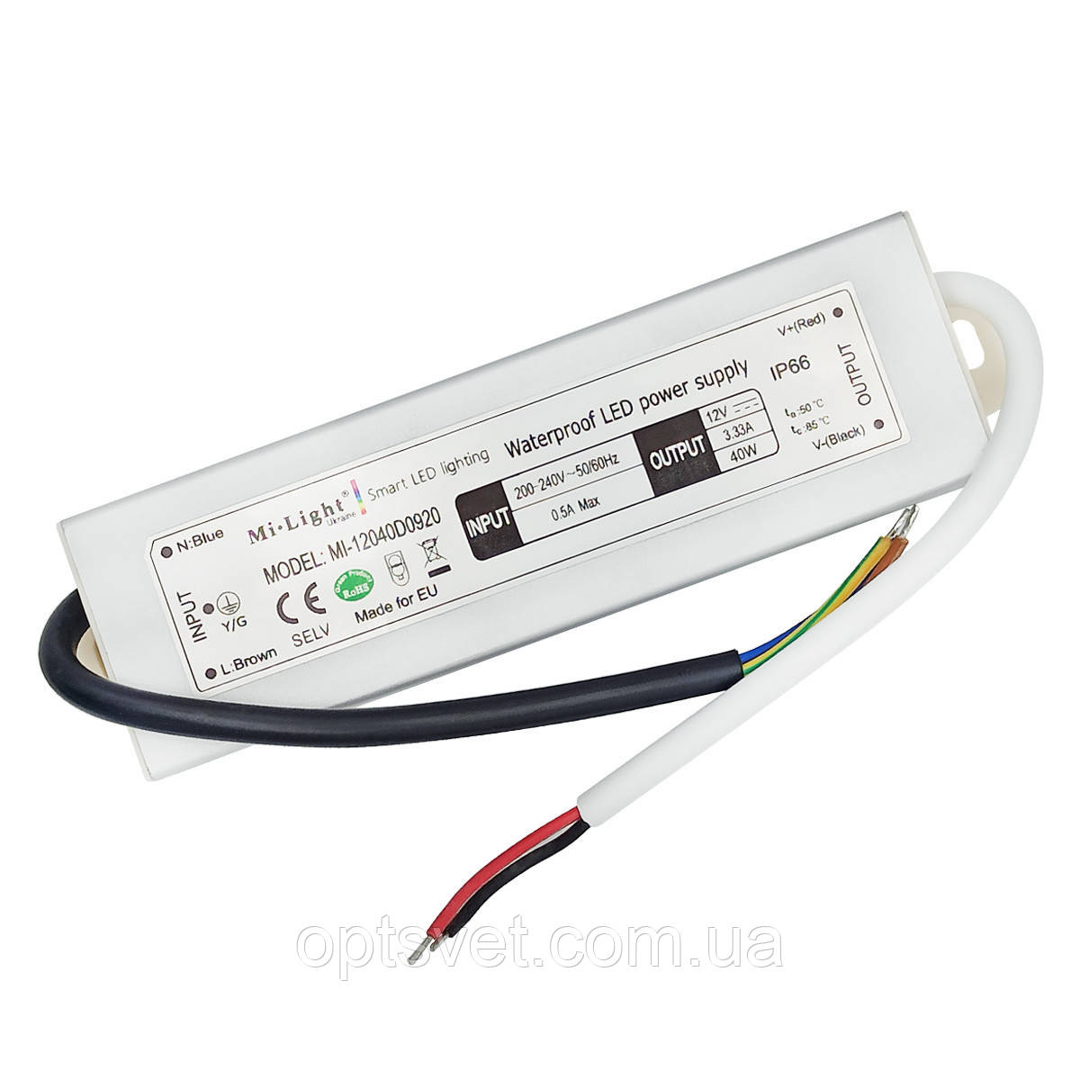 Блок живлення Mi-light для LED стрічки DC12 40 W 200-240 V IP66 (MI-12040D0920), фото 1