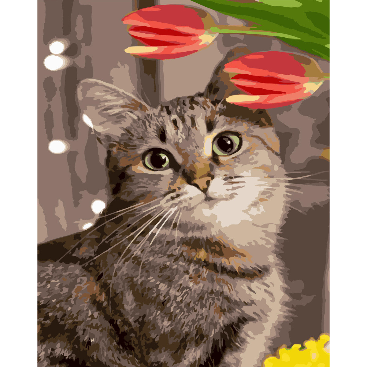 Картина за номерами Strateg ПРЕМІУМ Милий котик з лаком та рівнем розміром 40х50 см (SY6798)