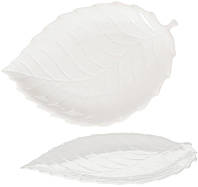 Набор 4 фарфоровых блюда "White City Лист" 24.5см, белый фарфор сервировочная посуда Bona