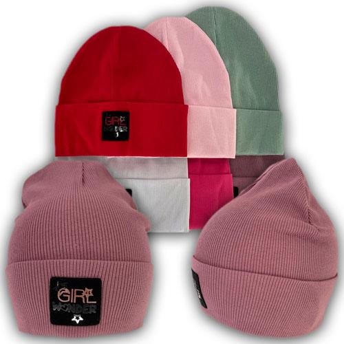 ОПТ Трикотажна шапка з закотом для дівчинки (одинарна), р. 48-52 (5 шт./набір), фото 1