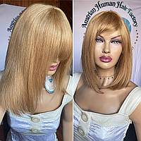 Натуральна перука з чубчиком слов'янське дитяче волосся Люкс блонд карамель