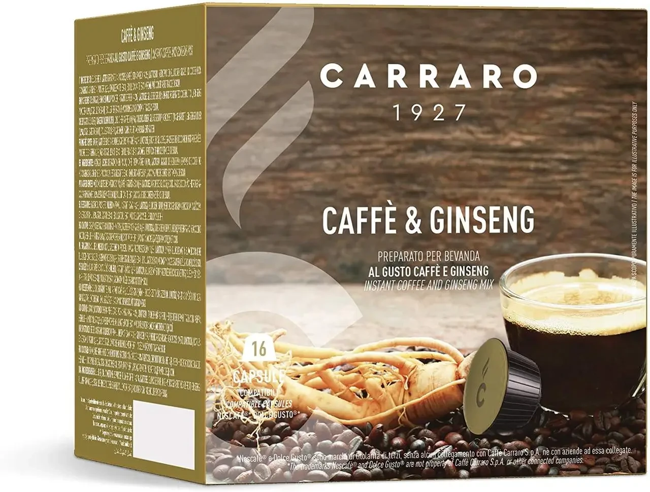 Кава в капсулах Dolce Gusto Carraro Caffe & Ginseng, 16шт Італія (Carraro Женьшень, Cararro Ginseng)