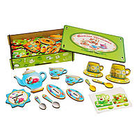 Детская деревянная настольная игра "Веселое чаепитие" Ubumblebees, 64 детали и 32 карточки, разноцветная