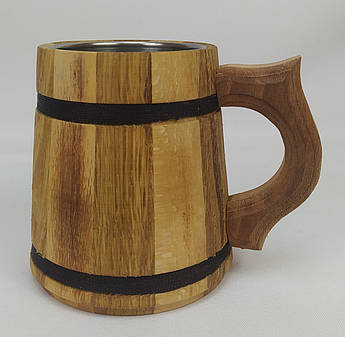 Дерев'яний пивний кухоль з металевою вставкою ручної роботи 0.3 л | Подарунок чоловікові | Кухоль для пива з дерева