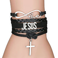 Черный молодежный христианский браслет Jesus. Крест. Христианские символы. Христианские сувениры.