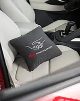Подушки в авто с логотипом "KIA connecting people" флок подарок автомобилисту Разные цвета Темно серый