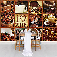 Фотообои красивые для кухни 254x184 см Коллаж - кофейные чашки и зерна (10316P4)+клей
