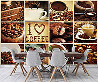 Фото обои на кухню кофейные чашки и зерна 368x254 см Я люблю кофе коллаж (10317P8)+клей