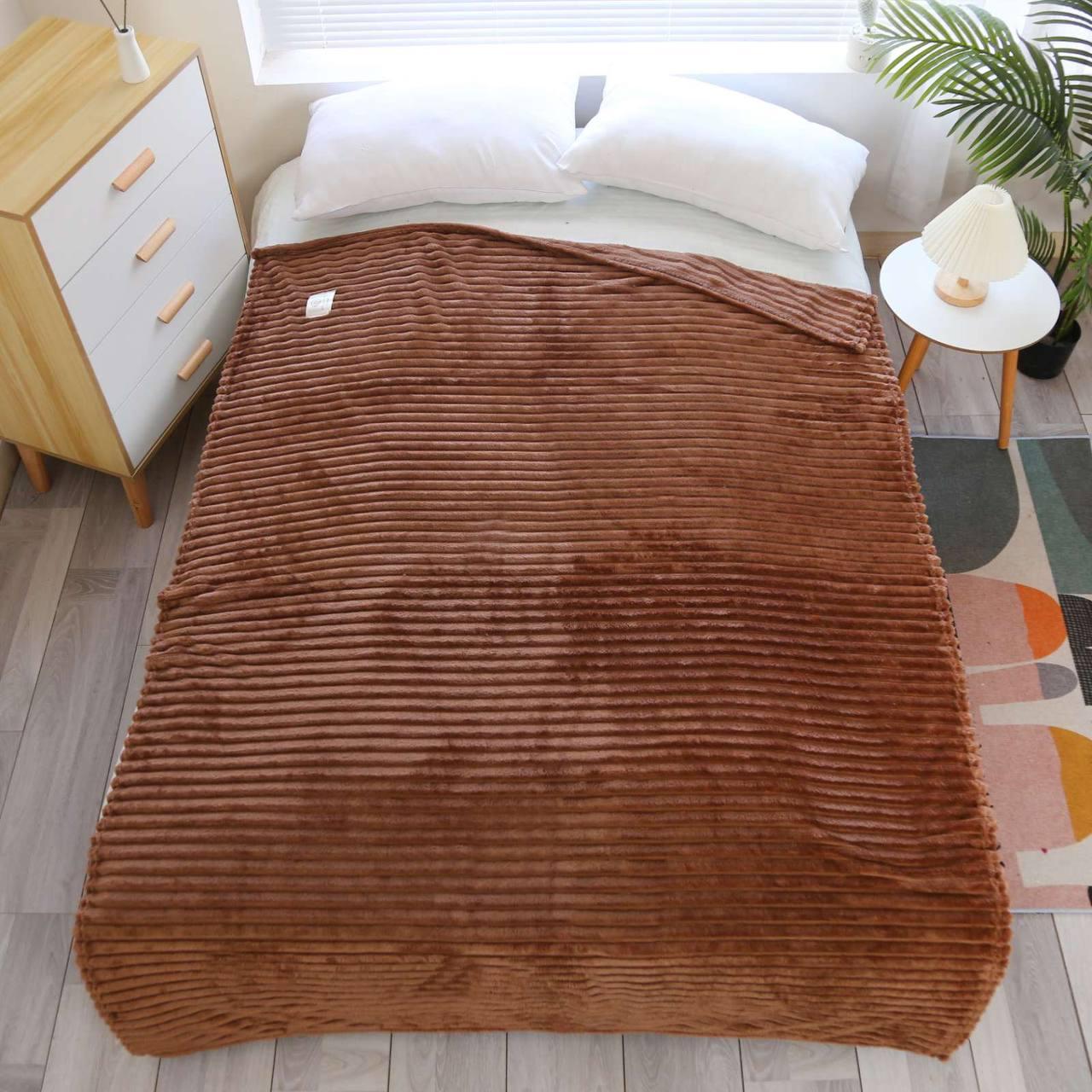 Плед полуторний з флісу "Повітряні полосочки" | Коричневий, фото 1