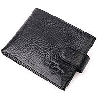 Класичний чоловічий гаманець із хлястиком із натуральної шкіри KARYA 21077 Чорний