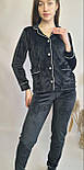 Стильна жіноча піжама на ґудзиках домашній костюм велюровий чорний т.м. Lekol, фото 2