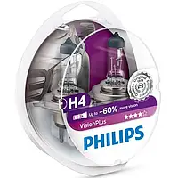 Автолампа PHILIPS H4 VisionPlus, 2шт