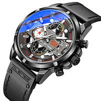 Наручные мужские часы Hemsut Olense стильные кварцевые качественные с хронографом на кожаном ремешке