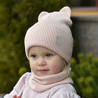 Детская шапка с ушками Афина р. 46-48 Осенняя весенняя демисезонная шапка для девочки 1-3 года