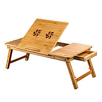 Бамбуковий столик для ноутбука з кулером UF2, переносний столик для ноутбуків універсальний