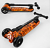 Самокат триколісний дитячий Best Scooter MAXI помаранчевий вогонь складане кермо колеса PU 130х35 мм з підсвічуванням, фото 5