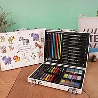 💜Набір для малювання та творчості дитячий в металевій валізі 65 предметів для юного художника