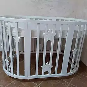 Дитяче ліжко трансформер біле в зірочки з маятником і матрасиком трансформером