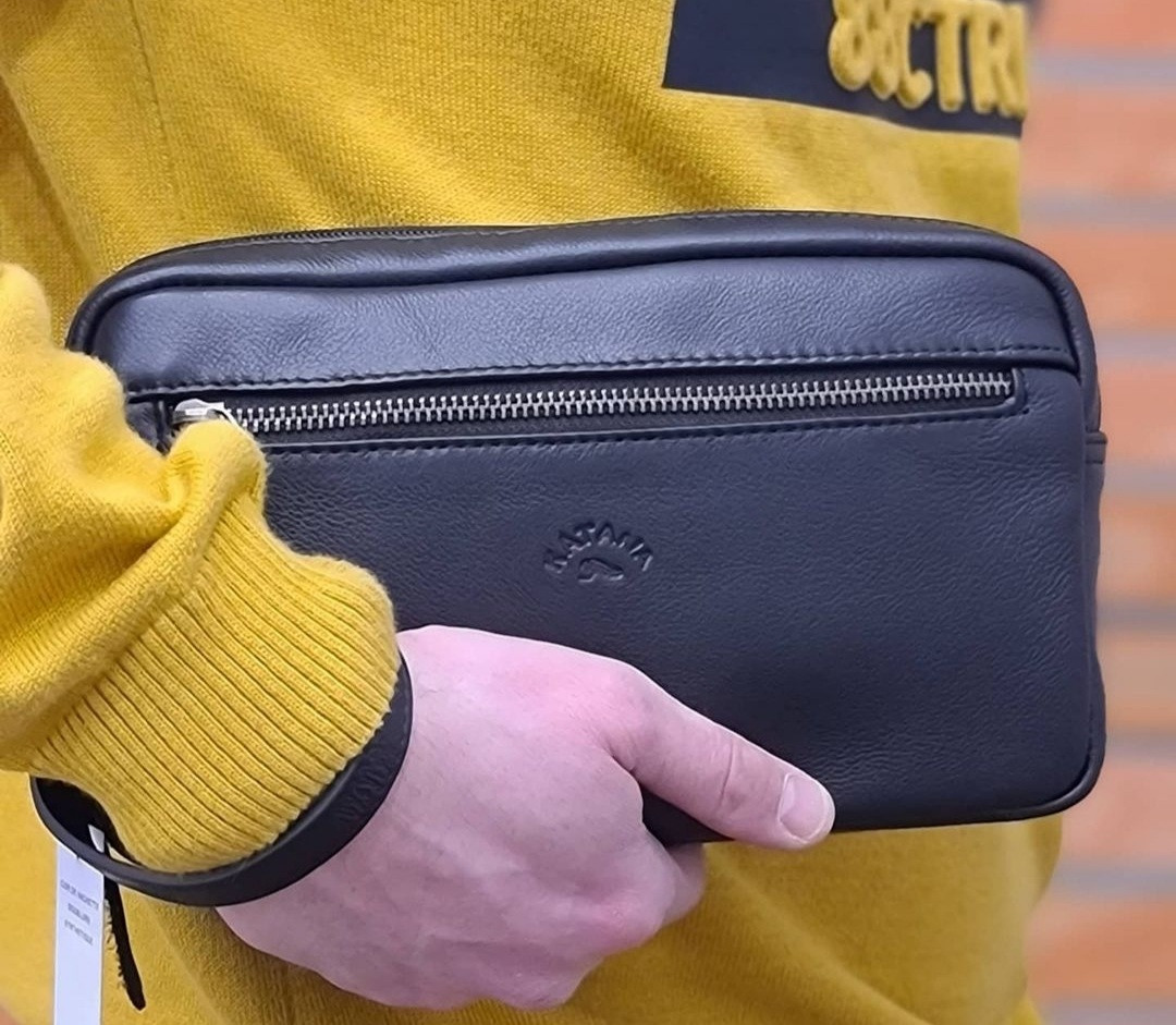 Чоловічий клатч барсетка з натуральної шкіри / чорного кольору / 23×13×7 см, фото 1