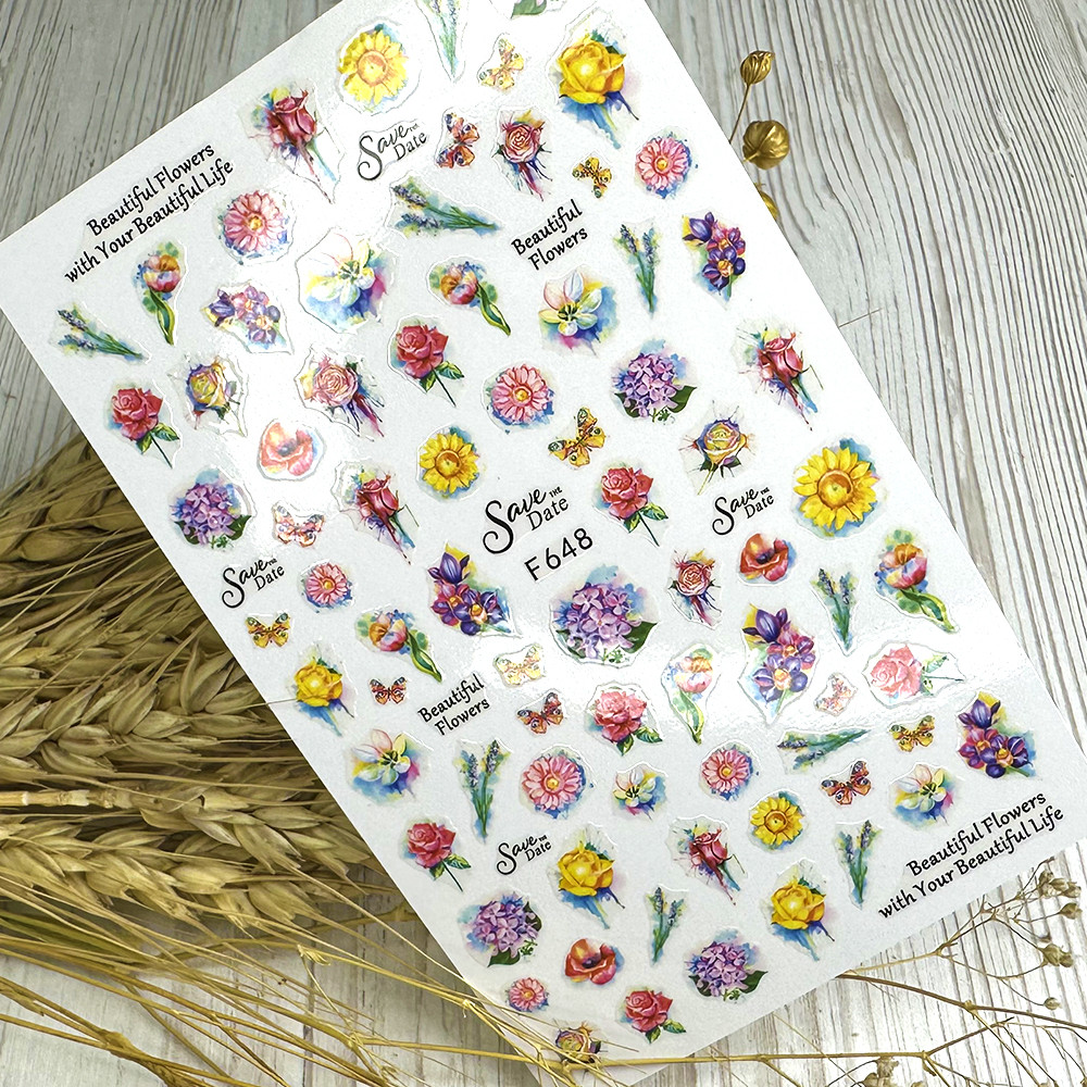 Слайдер дизайн, наклейки для нігтів квіти Sweet Nails F648