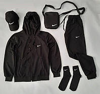 Комплект мужской Nike Спортиный костюм + Кепка + Барсетка + Носки Набор 5 в 1 Найк весенний осенний черный