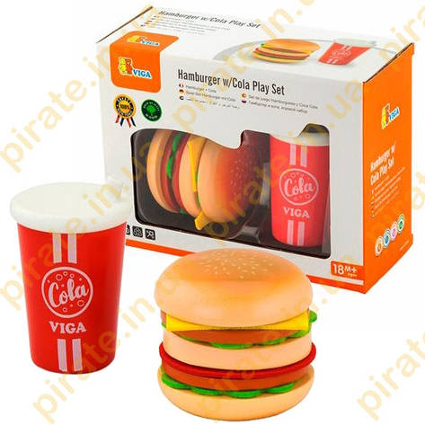 Іграшкові продукти Viga Toys Дерев'яні гамбургер і кола (51602), фото 2