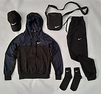 Комплект мужской Nike Спортиный костюм + Кепка + Барсетка + Носки Набор 5 в 1 Найк весенний осенний синий