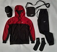 Комплект мужской Nike Спортиный костюм + Кепка + Барсетка + Носки Набор 5 в 1 Найк весенний осенний красный