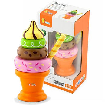 Іграшкові продукти Viga Toys Дерев'яна пірамідка-морозиво, жовтогарячий (51322), фото 1