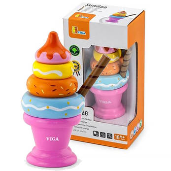 Іграшкові продукти Viga Toys Дерев'яна пірамідка-морозиво, рожевий (51321), фото 1