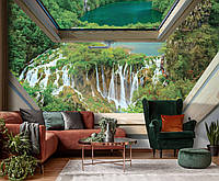 Природа фото шпалери 368x254 см 3Д Вид із мансардного вікна на великий водоспад (10392P8)+клей