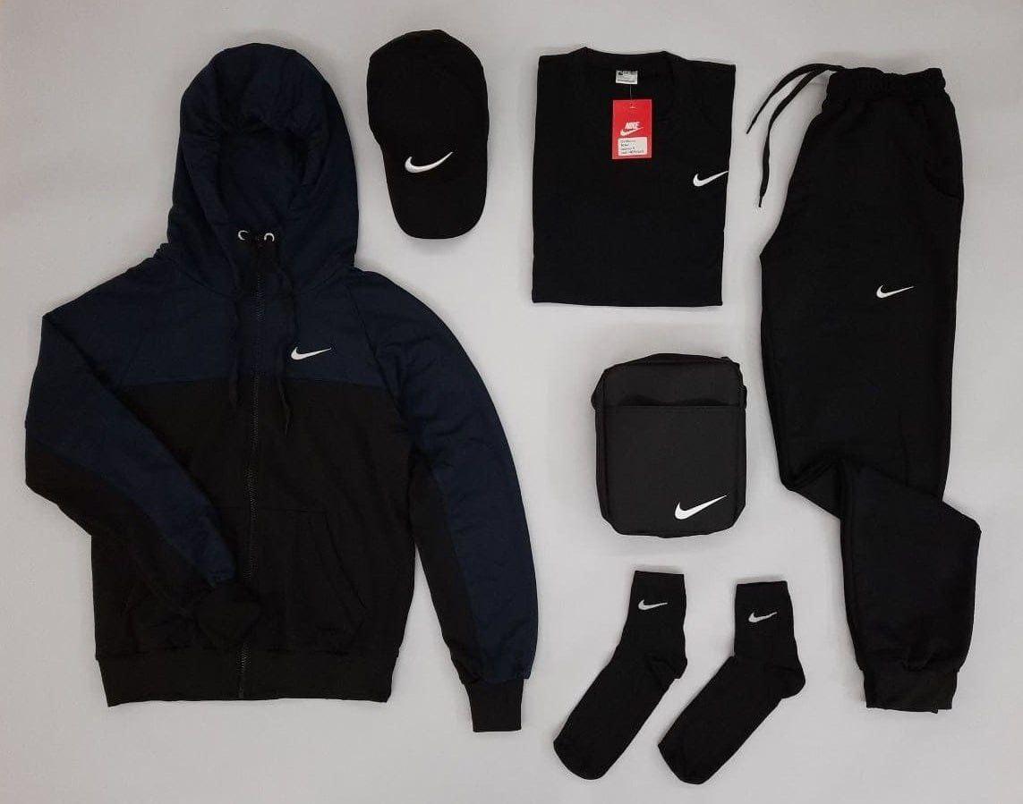 Спортивний костюм чоловічий Nike футболка кепка барсетка шкарпетки комплект 6 В 1 Найк весняний осінній синій, фото 1