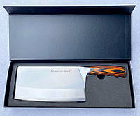 Кухонный нож-топорик для мяса 32 см острый качественный с деревянной ручкой из стали для мясников