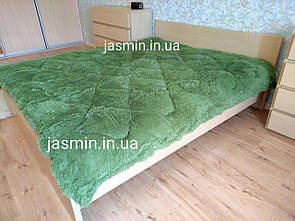 Покривало на ліжко травка пухнасте хутряне з наповнювачем холлофабер зеленеЄвро 200х220