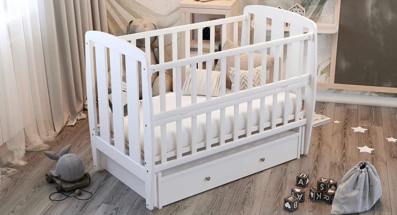 Ліжко Babyroom Кулька SH-03 маятник, ящик, відкидний бік бук білий