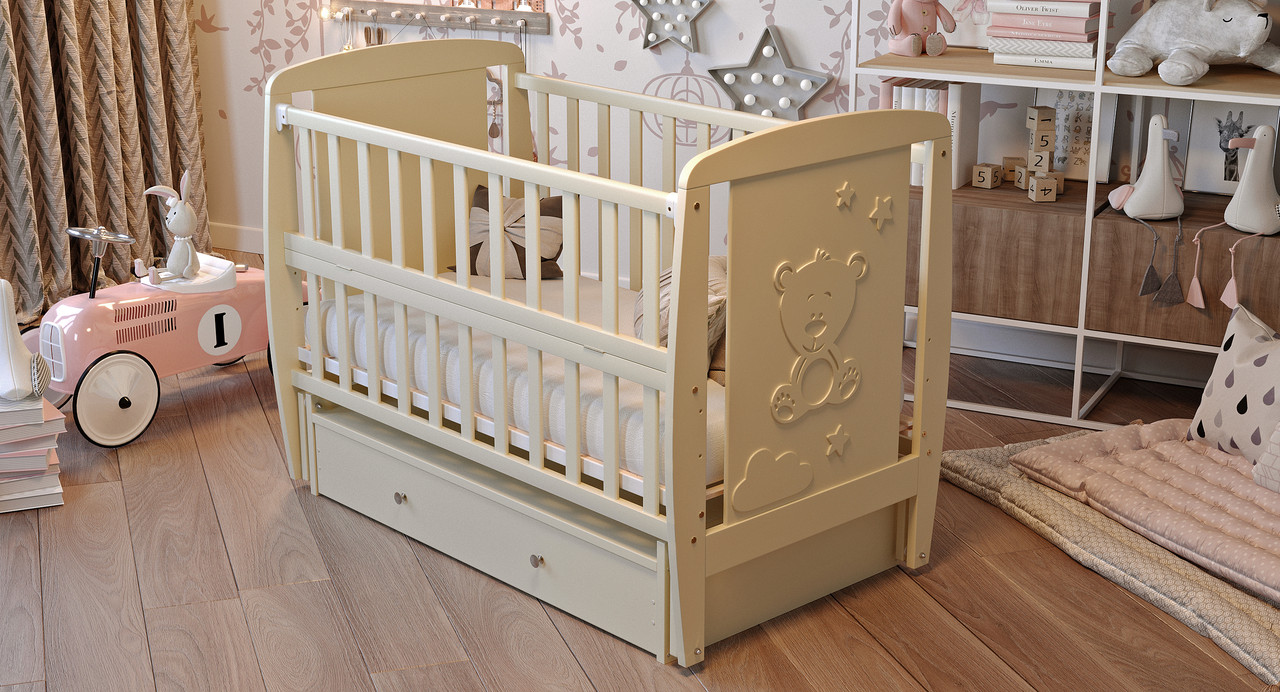 Кровать Babyroom Умка DUMYO-3 маятник, ящик, откидной бок бук слоновая кость