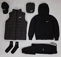 Комплект мужской Nike Спортивный костюм + Жилетка + Кепка Барсетка Носки Найк демисезонный весенний черный