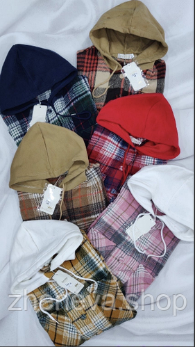 Купить Рубашка байка женская стильная в клетку с капюшоном размер 50-54 ...