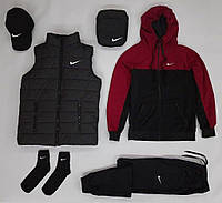 Комплект мужской Nike Спортивный костюм + Жилетка + Кепка Барсетка Носки Найк демисезонный весенний красный