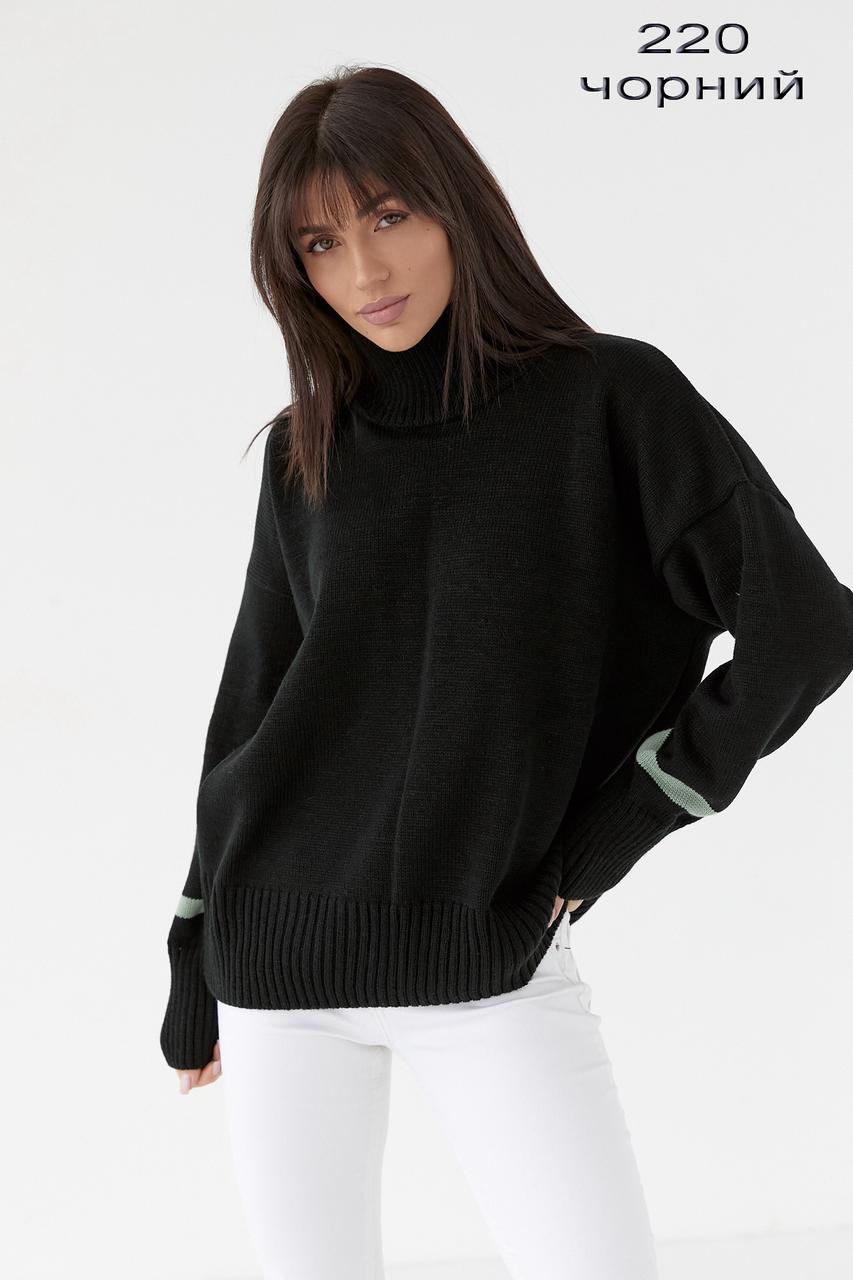 Стильний жіночий светр з високим комірцем 220 чорний - фото 1 - id-p1761849751