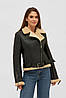 Коротка зимова жіноча чорна дублянка авіатор, фото 2