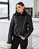Коротка чорна зимова дублянка-косуха з поясом, фото 2