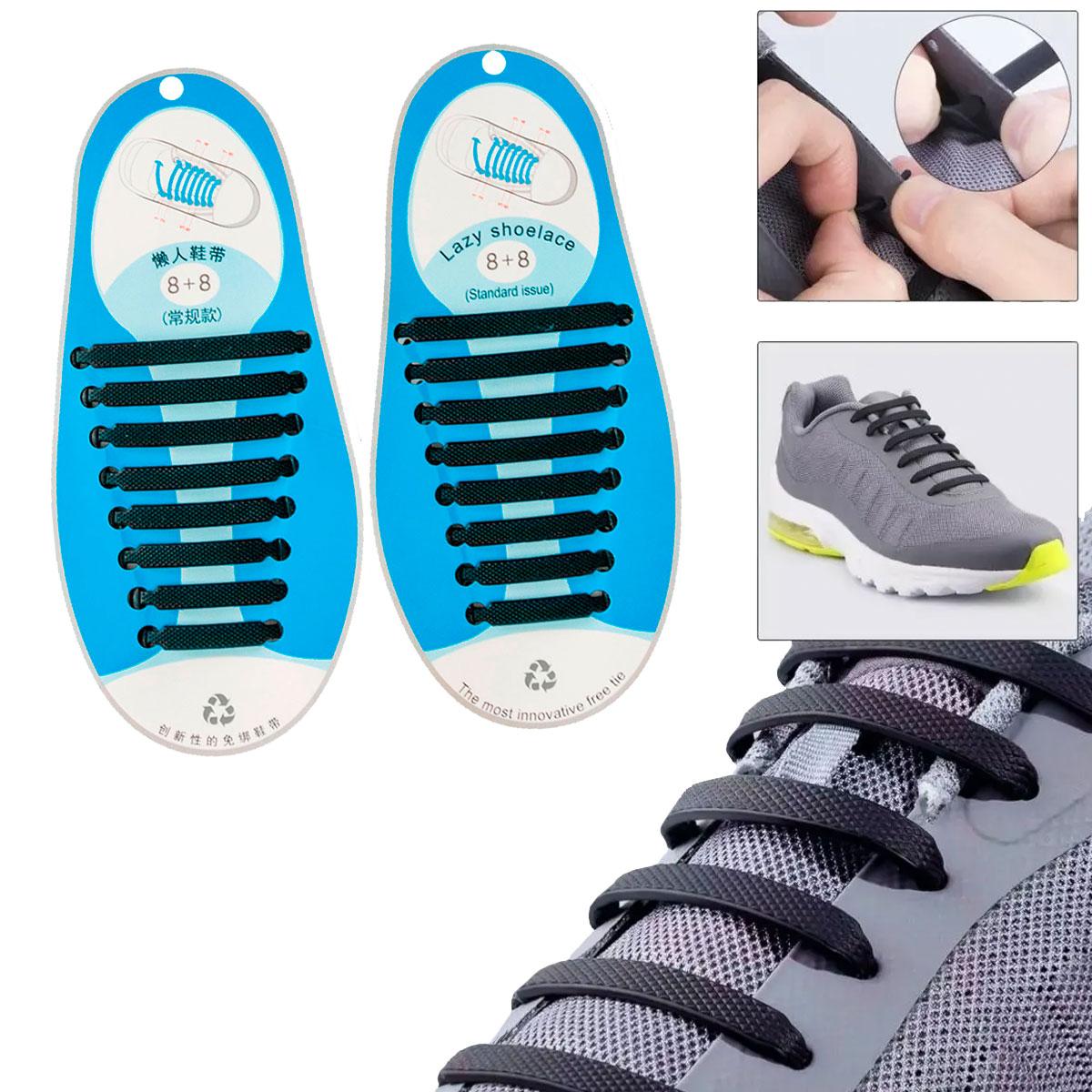 Силіконові шнурки для кросівок Чорні (компл. 8шт+8шт) антишнурки, еластичні шнурки без зав'язок