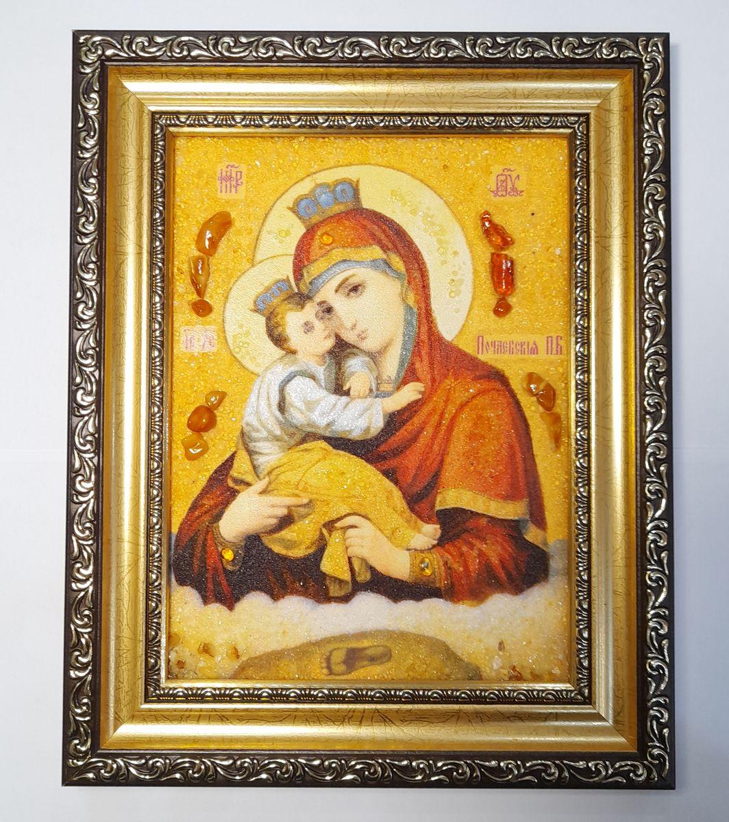 Ікона з бурштину Почаївська і-74 Ікона Божої Матері Гранд Презент 15*20