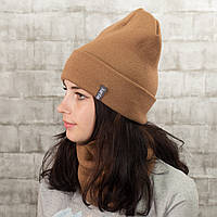Женский комплект шапка+бафф, универсальный набор верхней одежды цвет капучино.