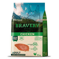 Bravery Chicken Adult Large/Medium -Сухий беззерновий корм із куркою для дорослих собак середні/великі 12кг
